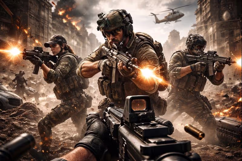 Intense first-person shooter action