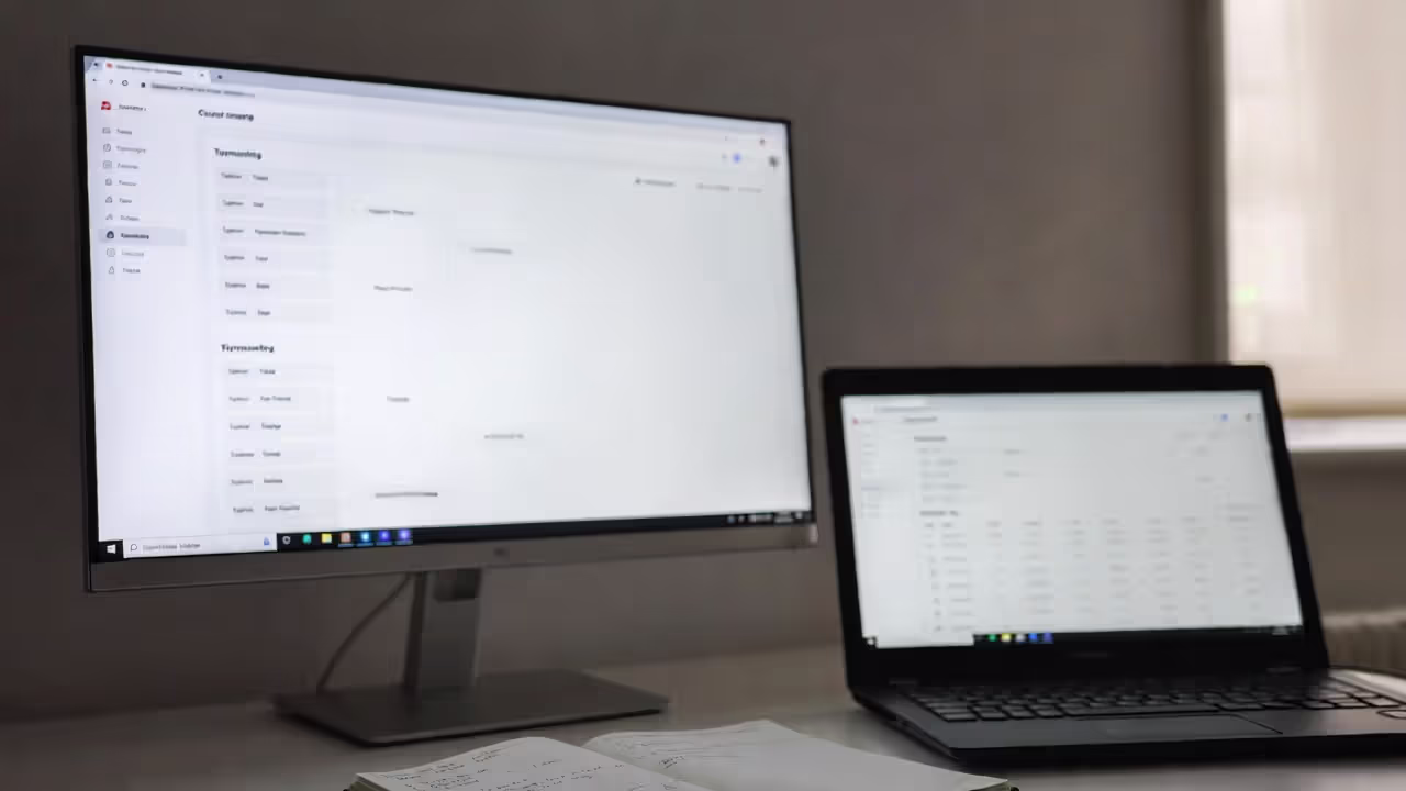 Researching esports games and tournaments on blurred screens with notes on the desk