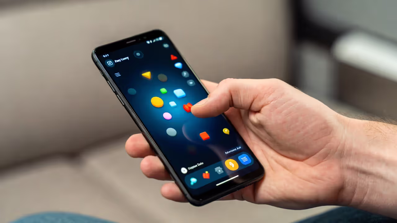 Close-up of a hand playing a simple tap-based mobile game