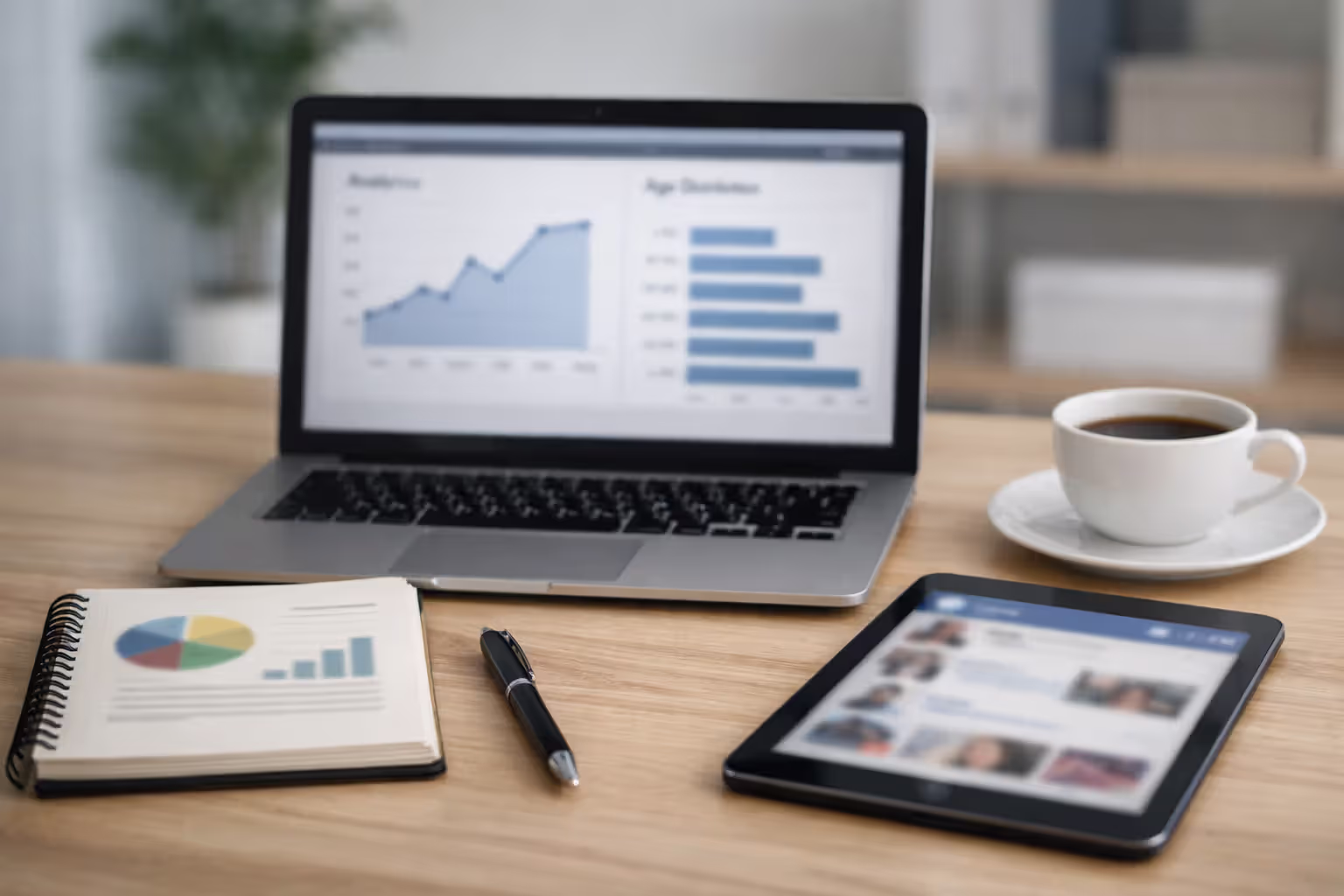 Marketing desk analyzing esports audience statistics and engagement metrics