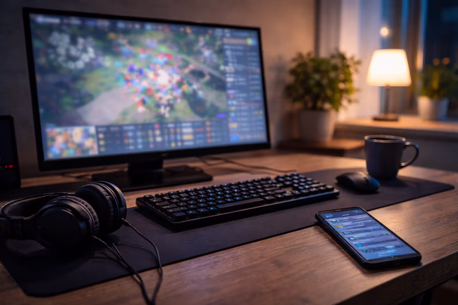 Esports fan watching a live match on a home computer setup