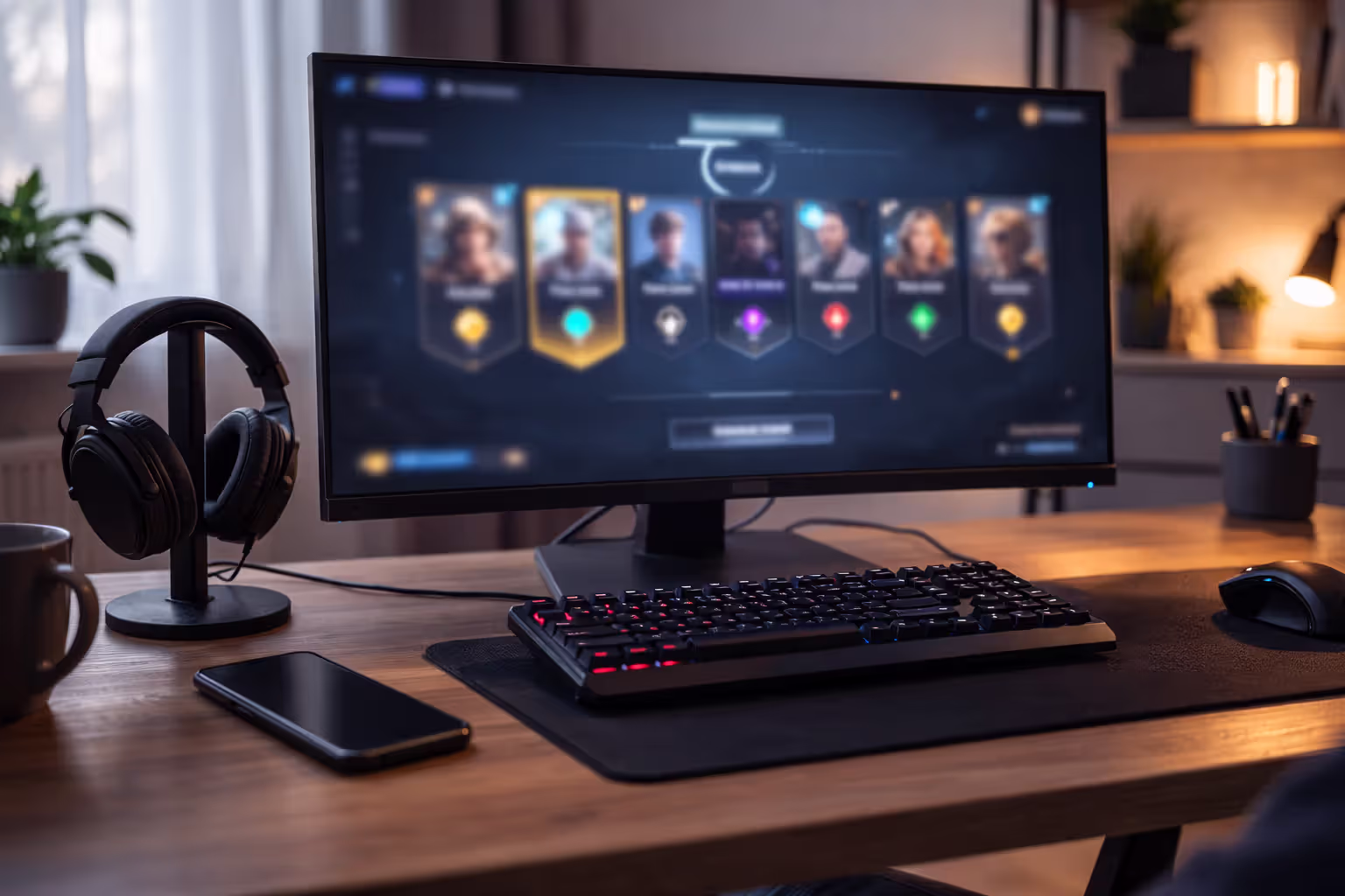 Matchmaking lobby screen blurred on a gaming monitor